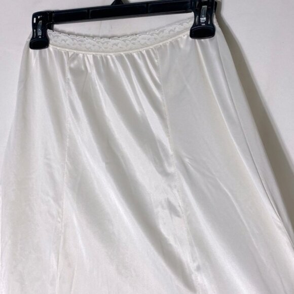 Vintage French Maid White Satiny Nylon Midi Slip Skirt Slip Lingerie M - Picture 7 of 11
